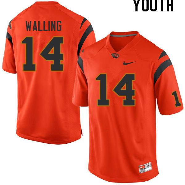 Youth #14 Junior Walling Oregon State Beavers College Football Jerseys Sale-Orange - Click Image to Close
